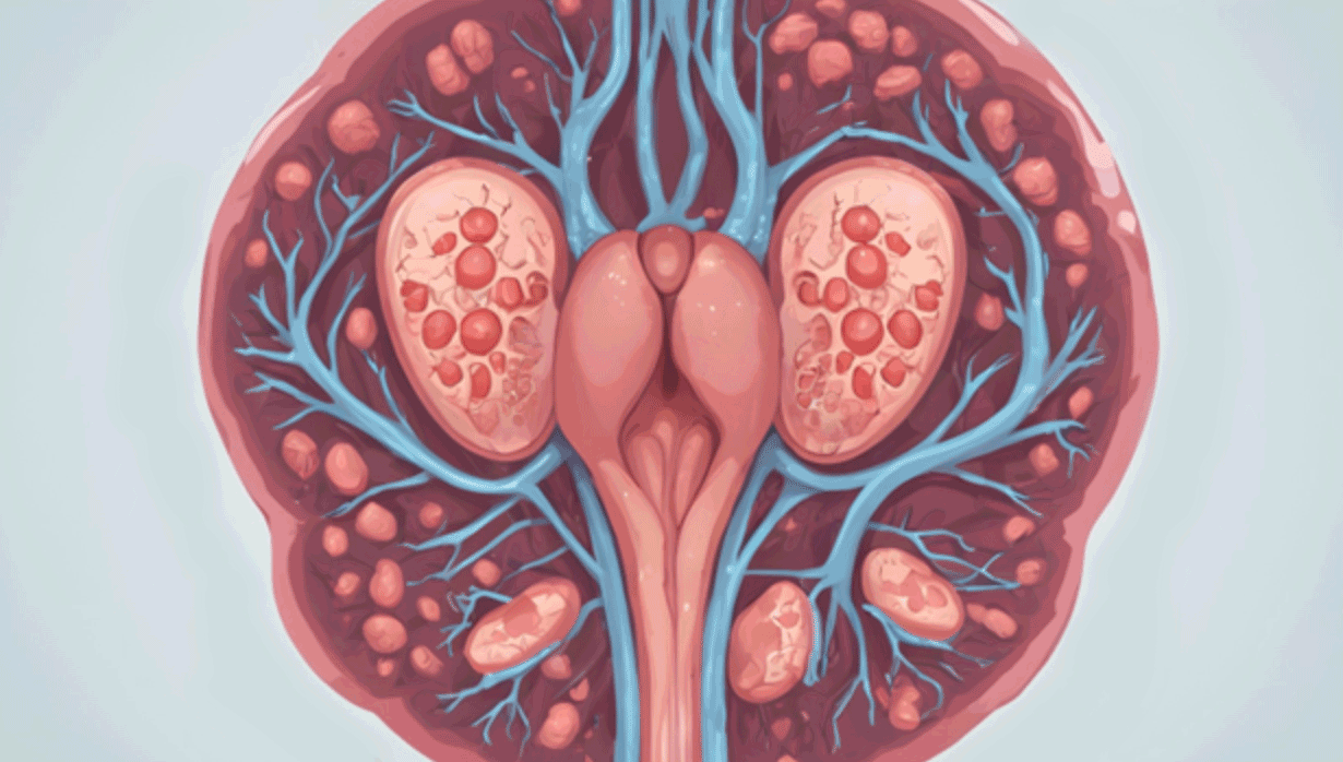 Illustration of ovary with pcos symptoms