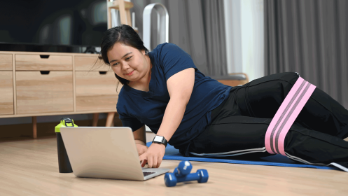 overweight woman with pcos doing stress-relieving exercise